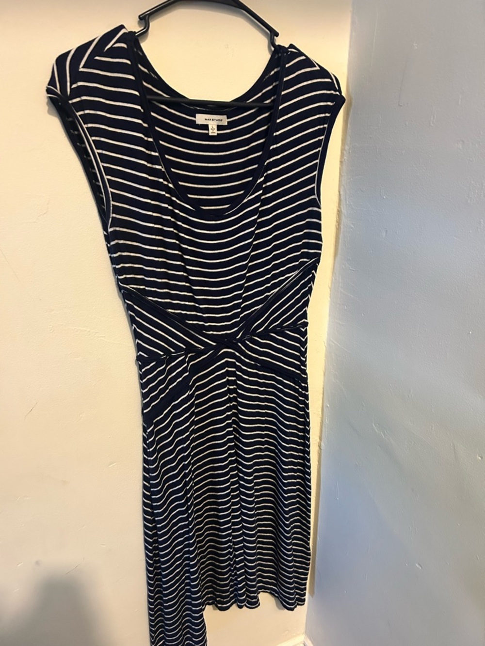 Max Studio Navy & White Striped Twist-Front Midi Dress